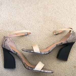 Halston Heritage nude and black snake skin heel